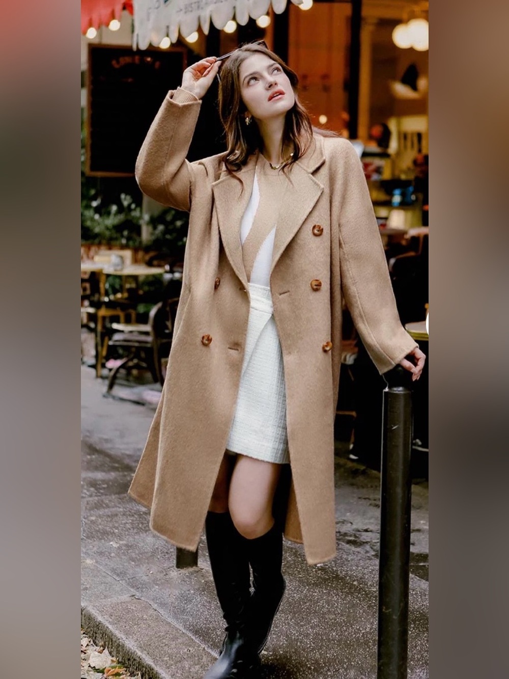 Petite Studio Camel Double-Breasted Trench Coat